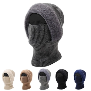 Unisex Winter Sturmmütze Fleecegefüttert Verdickte Warme Strickmütze Mit Kunstpelzbesatz Outdoor Winddicht Schal Integriert