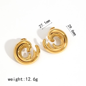 French vintage spiral wave earrings in 18k gold plated stainless steel for women