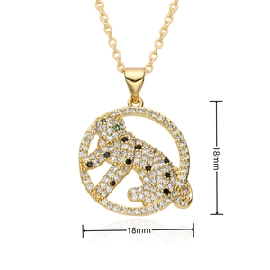Detail of 18mm gold plated leopard pendant with micro-pave cubic zirconia crystals