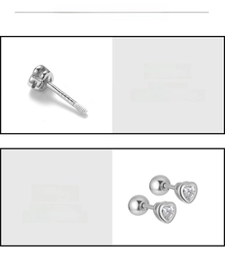 Detail view of heart-shaped S925 sterling silver earring with secure screw back closure