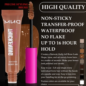 Detail view of 16-hour long-wear waterproof brown eyebrow gel with styling brush