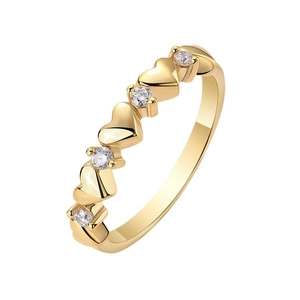 Elegant gold S925 silver ring featuring heart-shaped design and round zircon stones