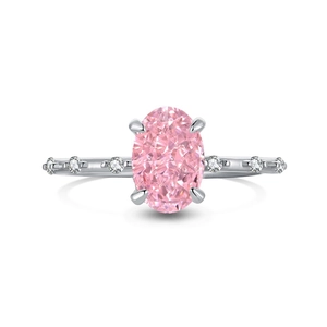 Anello in argento sterling S925 con zircone rosa ovale e pietre laterali raffinate