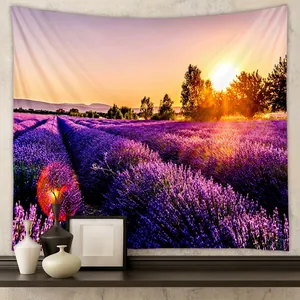 Lavender Field Sunset Landscape Tapestry Wall Hanging Polyester Fabric Bohemian Style Bedroom Living Room Home Decor