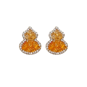Orecchini vintage a forma di zucca in argento con zirconi gialli e dettagli in diamanti