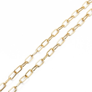 Detailed close-up of polished golden paperclip chain for DIY jewelry making