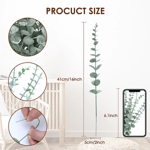 Artificial green eucalyptus stem 41cm tall for home and wedding floral decor