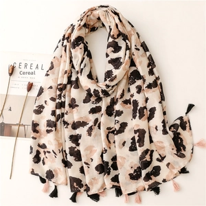 Sciarpa Leopardata Donna Moda Scialle In Poliestere Luccicante Con Frange A Nappine Traspirante Protezione Solare Grande