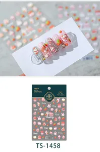 Detail of TS-1458 strawberry cake nail stickers with cartoon rabbit and milk motifs