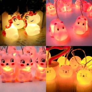 Animal LED string lights with unicorn and bear designs for warm holiday decoration