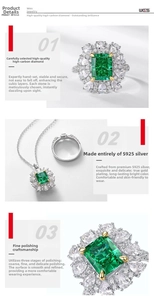 Detail showing S925 sterling silver emerald-cut green stone ring and necklace set