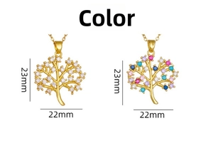 Macro detail of 23mm x 22mm tree of life pendants with white and multicolor zircons