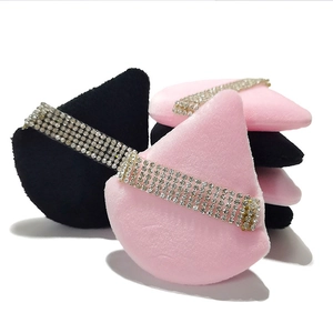 Triangle Makeup Powder Puff With Rhinestone Strap Crystal Velvet Soft Setting Loose Powder Beauty Tool