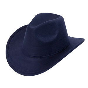 Classic navy blue wool felt fedora hat with wide brim and structured crown for unisex style