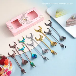 304 stainless steel cutlery set with cartoon cow head handles and gift box