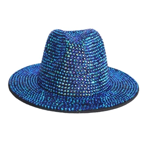 Blue and purple gradient sun hat with full rhinestone crystals for women beach wear