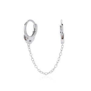 Minimalist S925 sterling silver double hoop chain earrings with handcuffs design