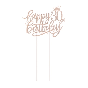 Roségold glitzernder Happy 30th Birthday Kuchendeckel mit Krone und Sterndekoration