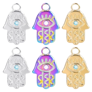 Collier En Acier Inoxydable Pendentif Main De Fatima Mauvais Œil Or Argent Multicolore Strass Incrusté Bijoux Bohème Mode Pour Femmes