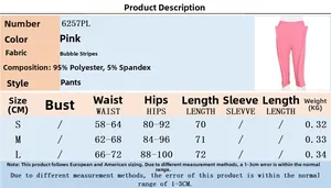 Tableau des tailles pour pantalon capri rose texturé en polyester et élasthanne