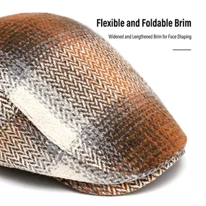 Béret classique à chevrons beige gris avec visière pliable au style rétro élégant