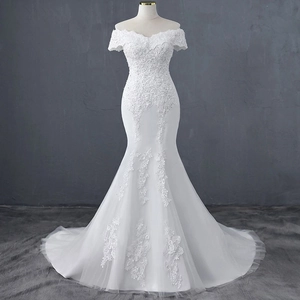 Spitzen Off Shoulder Meerjungfrau Hochzeitskleid Mit Langer Schleppe Pailletten Perlen Elegantes Brautkleid