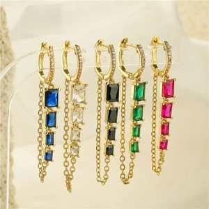 Elegante Kupfer Zirkonia Quaste Creolen Luxus Lange Kette Geometrische Ohrringe Für Damen Mode Schmuck Zubehör