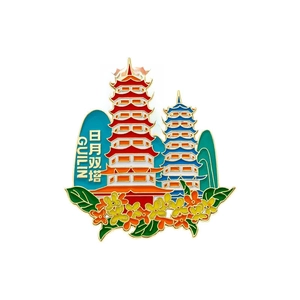 Guilin Sun Moon Twin Pagodas metal souvenir fridge magnet with colorful enamel finish