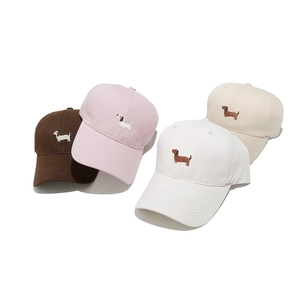 Minimalist cotton baseball cap with cute dachshund embroidery in four assorted colors