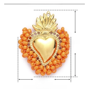 Detailed size specifications of orange heart pendant in stainless steel and resin