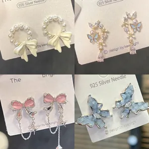 Elegant Bowknot Butterfly Artificial Pearl Stud Earrings With 925 Sterling Silver Earring Post Sweet Niche Design For Women Jewelry