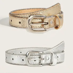 Kids PU Leather Belt Star Hollow Beaded Edge Sweet Cute Waistband For Girls Dresses Cat Flower Buckle