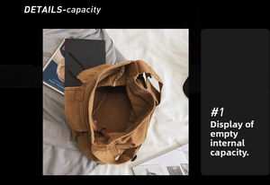 Macro view of canvas bag interior showing large capacity and internal zipper pocket