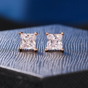 Classic square princess cut zircon stud earrings in rose gold with four-prong setting