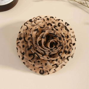 Leopard Print Fabric Rose Brooch Mesh Flower Hair Clip Dual Use Pin Vintage Floral Fashion Accessory For Party Wear