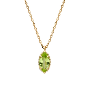 French vintage S925 silver necklace featuring a green olive-shaped faceted gemstone pendant