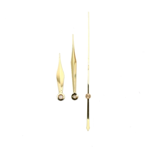 Three-piece set of gold quartz clock hands with high-gloss mirror finish in metal