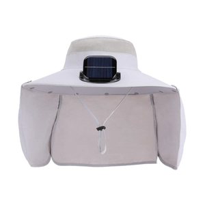Outdoor Sonnenhut mit Solarventilator und Nackenschutzlasche in Weiß