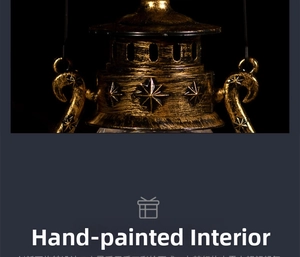 Detail of hand-painted vintage bronze lantern top with star hollow design and rustic finish