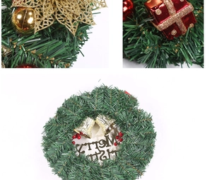 Detailed views of 30cm Christmas wreath with bells, berries and Merry Christmas sign