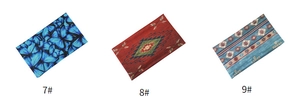 Three wide stretch headbands with butterfly and geometric patterns labeled 7, 8, and 9
