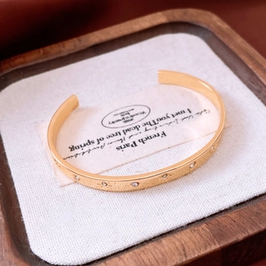 18K gold plated pleated open cuff bracelet featuring elegant embedded zircons for women