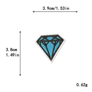Blue diamond embroidery patch dimensions 3.9cm x 3.8cm with weight and size specifications