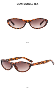 Detailed front and side views of demi-shell sunglasses with brown gradient lenses