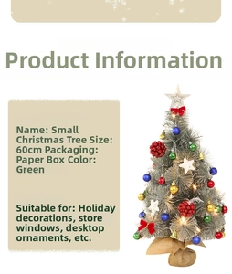 Detailed view of a 60cm mini Christmas tree with LED lights and colorful ornaments