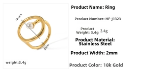 Technical drawing showing 22mm diameter and dimensions of 18k gold pearl ring