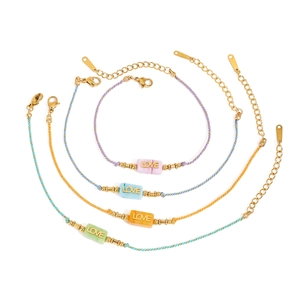 LOVE Letter Pendant Necklace Gold Plated Stainless Steel Braided Rope Ocean Vacation Style Fashion Jewelry For Women