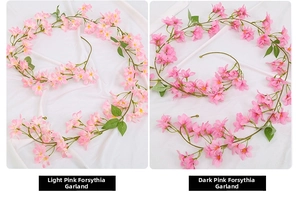 Detalle de enredaderas de jazmín artificial rosa claro y oscuro para interiores