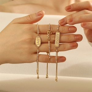 Gold plated LOVE and AMOUR letter bracelets with cubic zirconia for women