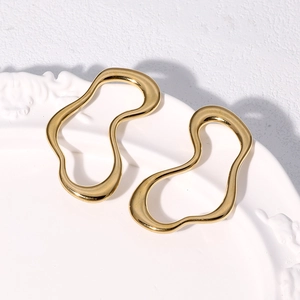 Minimalist 18k gold plated stainless steel earrings with irregular hollow design